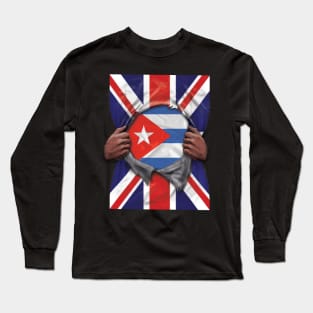 Cuba Flag Great Britain Flag Ripped - Gift for Cuban From Cuba Long Sleeve T-Shirt